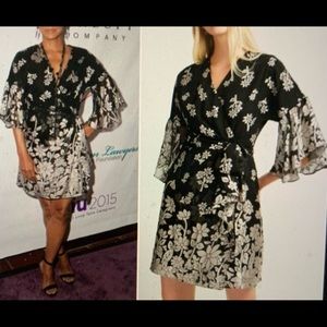 FRENCH CONNECTION Elise faux wrap dress, black/silver/gold  ,US 8 UK 12